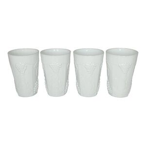 VINTAGE Drinking glasses Set of 4 Milk Glass Grape Leaf pattern Embossed White
